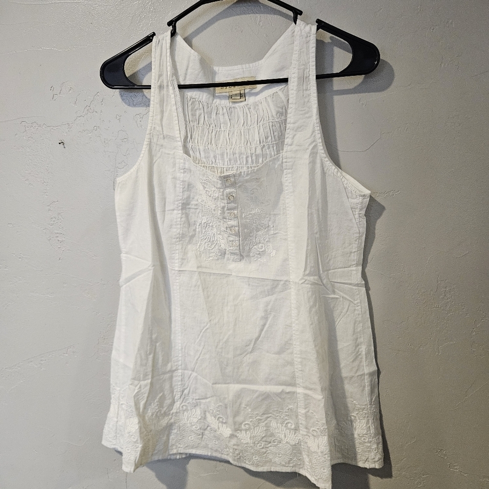 Stetson Women's Large White Sleeveless Top Floral Embroidery Western Boho Tank